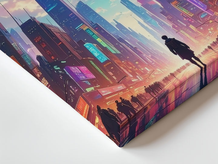 Neon Future City Canvas – Vibrant Futuristic Urban Landscape Art - Gifitto