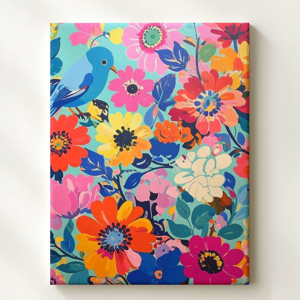 Bold Floral & Bird Canvas – Vibrant Modern Art with Playful Patterns - Gifitto