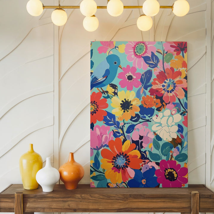 Bold Floral & Bird Canvas – Vibrant Modern Art with Playful Patterns - Gifitto