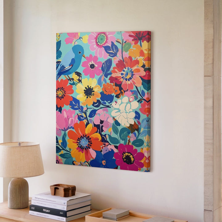 Bold Floral & Bird Canvas – Vibrant Modern Art with Playful Patterns - Gifitto