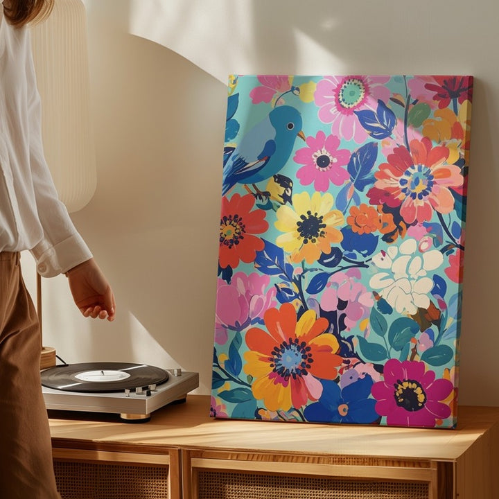 Bold Floral & Bird Canvas – Vibrant Modern Art with Playful Patterns - Gifitto