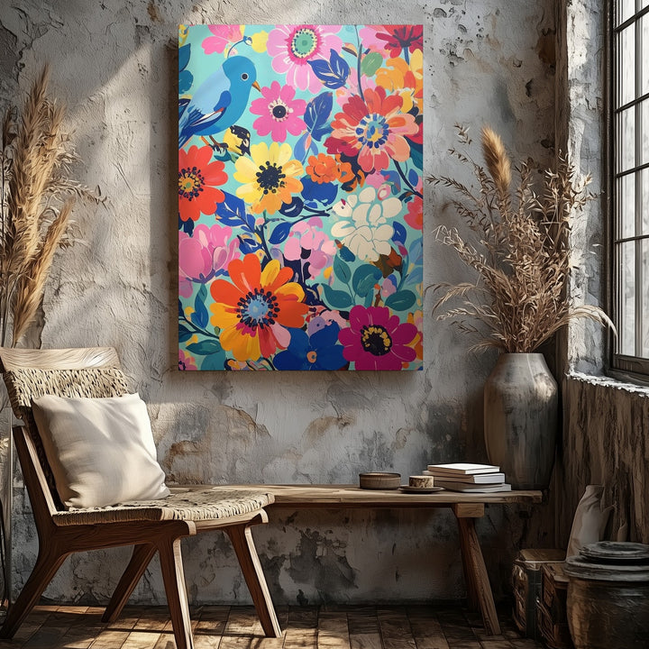 Bold Floral & Bird Canvas – Vibrant Modern Art with Playful Patterns - Gifitto