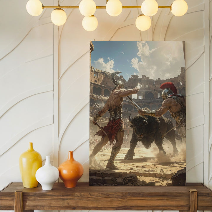 Gladiator vs Minotaur Canvas – Epic Roman Colosseum Battle Art - Gifitto