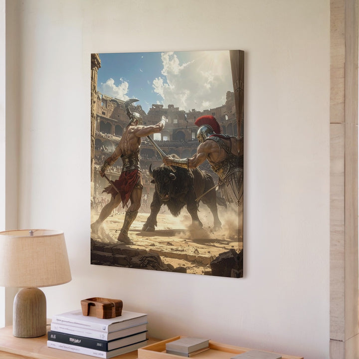 Gladiator vs Minotaur Canvas – Epic Roman Colosseum Battle Art - Gifitto