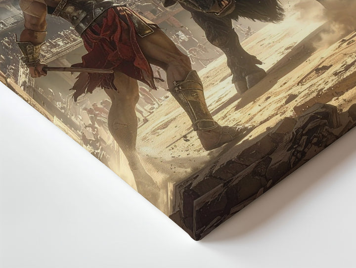 Gladiator vs Minotaur Canvas – Epic Roman Colosseum Battle Art - Gifitto