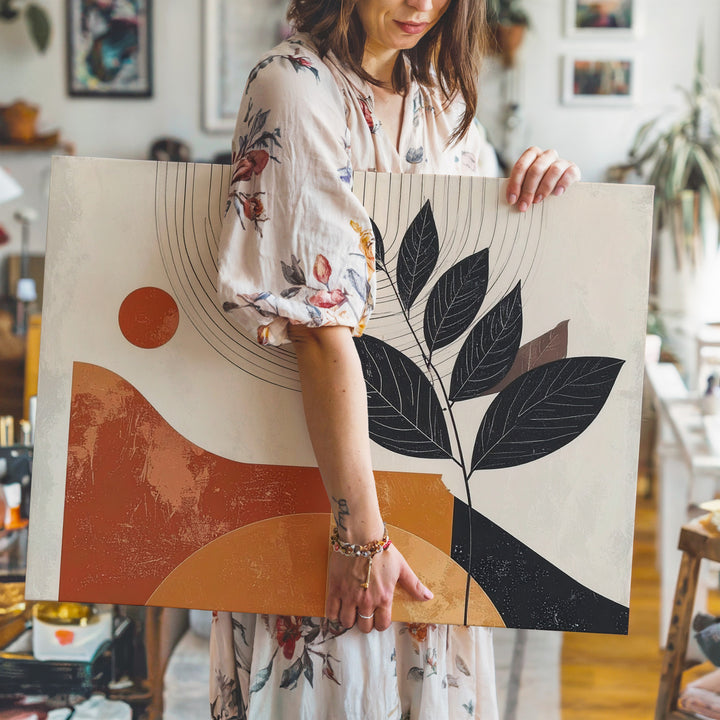 Abstract Sun & Moon Canvas – Modern Botanical & Geometric Wall Art - Gifitto