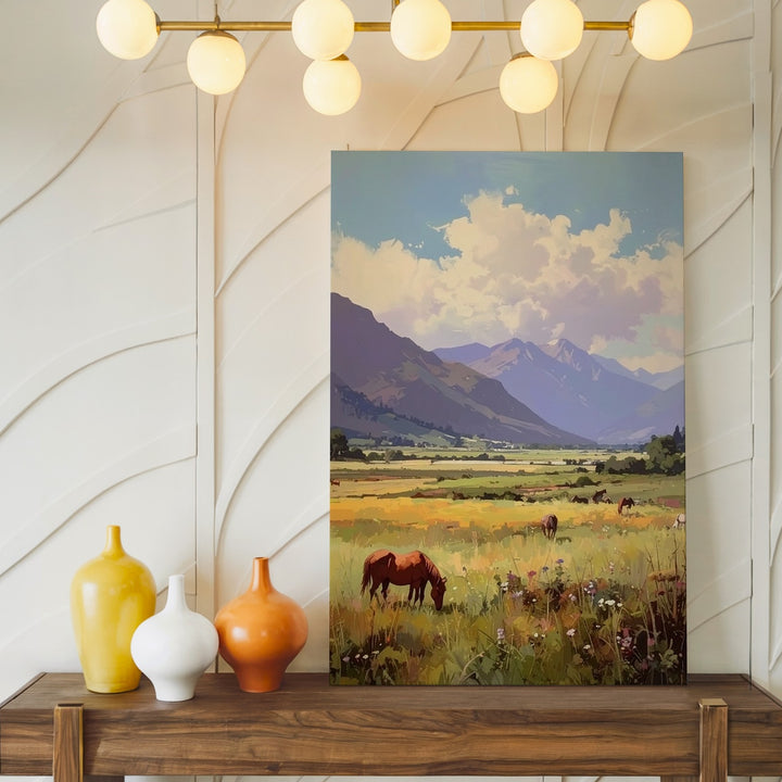 Pastoral Meadow Horses Canvas – Tranquil Rural Landscape Wall Art - Gifitto