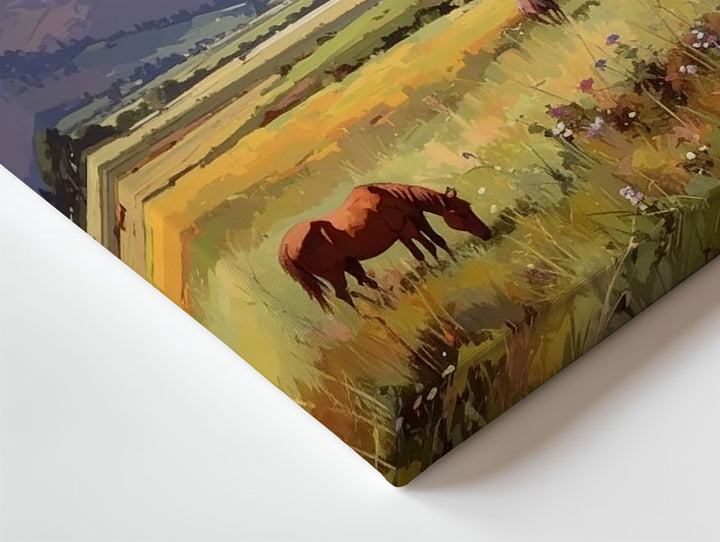 Pastoral Meadow Horses Canvas – Tranquil Rural Landscape Wall Art - Gifitto