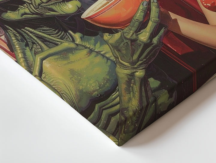 Alien Diner Encounter Canvas – Retro 1950s Meets Extraterrestrial Art - Gifitto