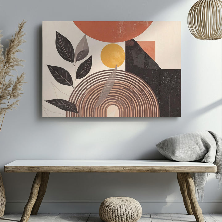 Terracotta Sun Eclipse Canvas – Minimalist Botanical & Geometric Wall Art - Gifitto