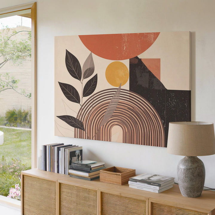 Terracotta Sun Eclipse Canvas – Minimalist Botanical & Geometric Wall Art - Gifitto