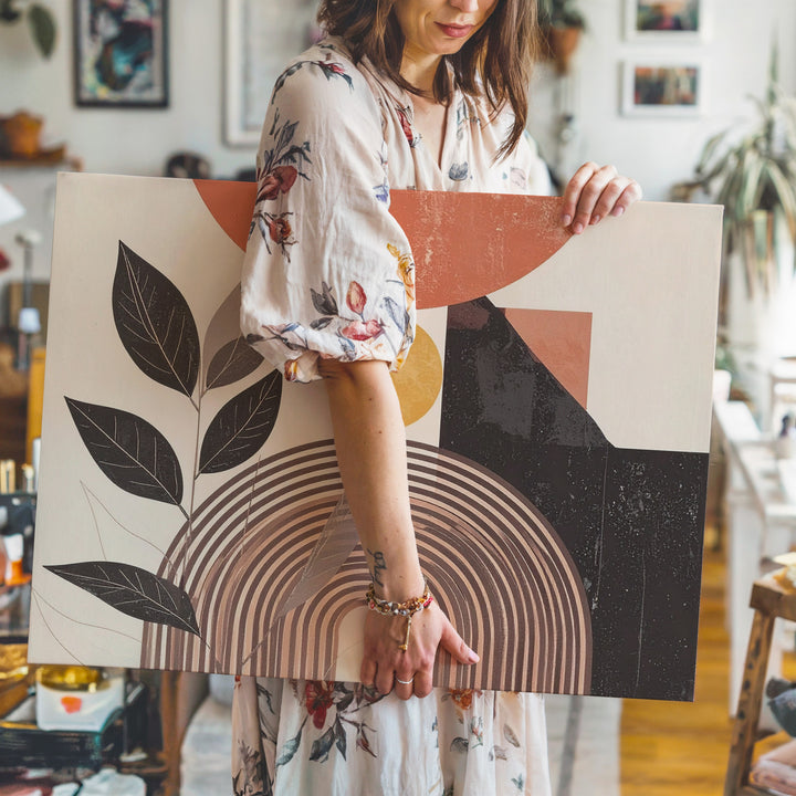 Terracotta Sun Eclipse Canvas – Minimalist Botanical & Geometric Wall Art - Gifitto
