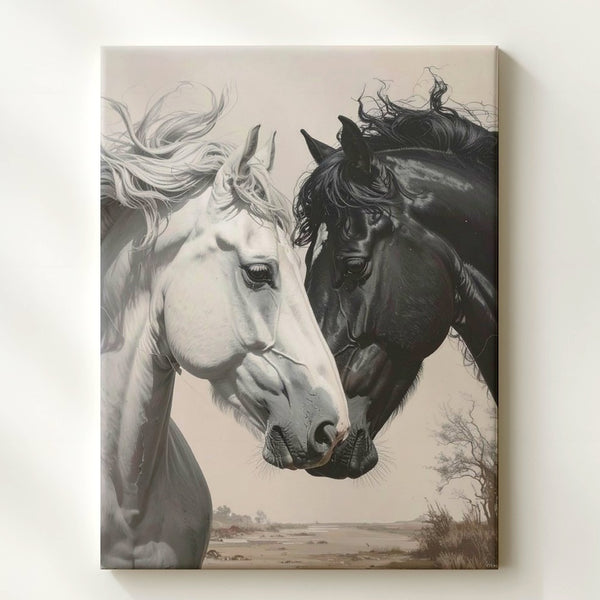 Eternal Bond Horse Canvas – Black and White Equine Connection Art - Gifitto