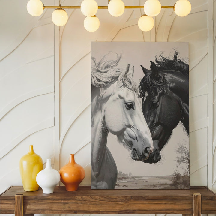 Eternal Bond Horse Canvas – Black and White Equine Connection Art - Gifitto