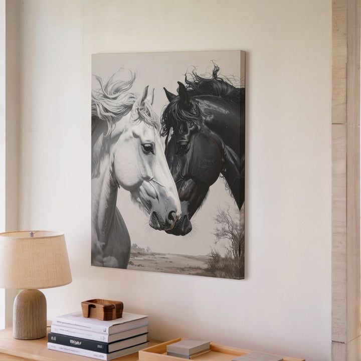 Eternal Bond Horse Canvas – Black and White Equine Connection Art - Gifitto