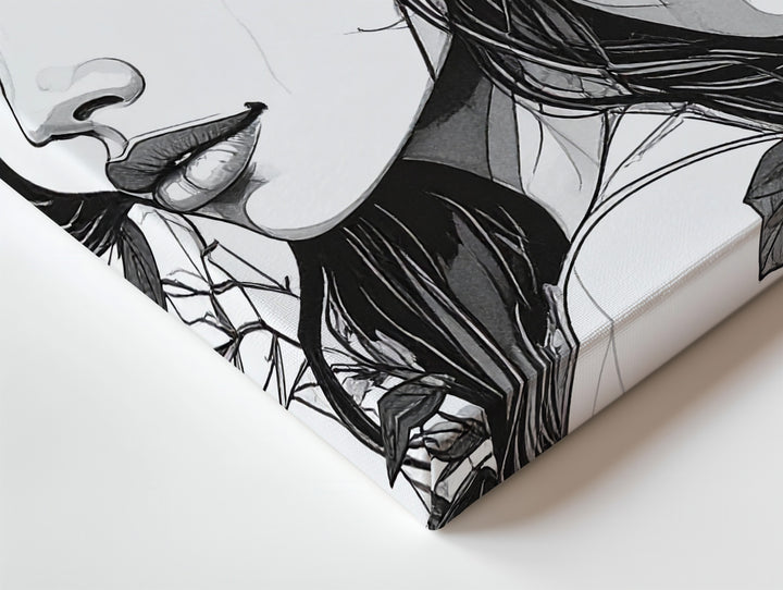 Floral Portrait Canvas – Black-and-White Line Art of Roses and Faces - Gifitto