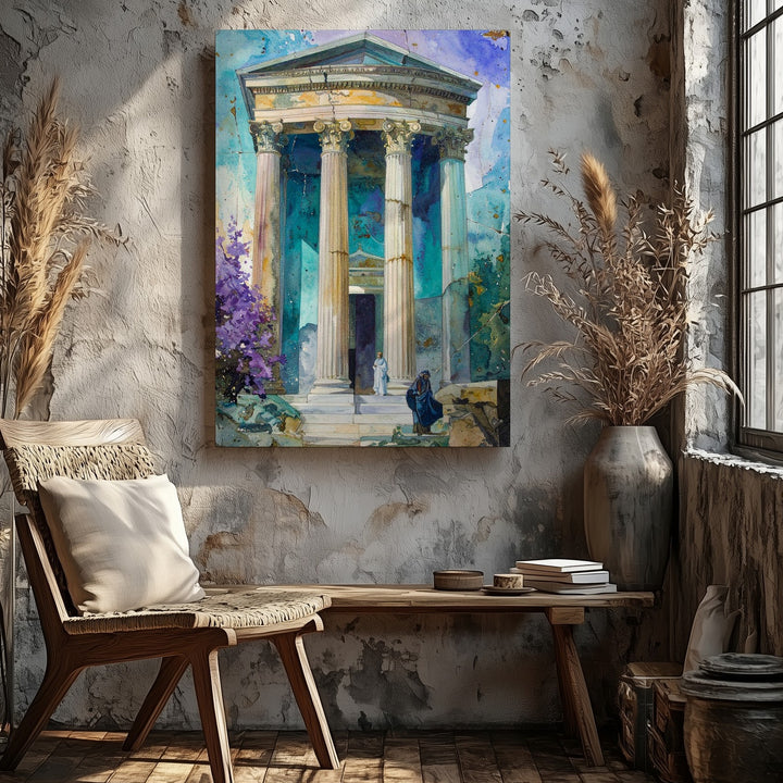 Ancient Roman Temple Fresco Canvas – Vibrant Classical Wall Art - Gifitto