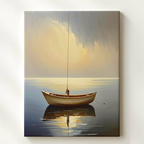 Solitude on the Sea Canvas – Peaceful Minimalist Boat Art - Gifitto