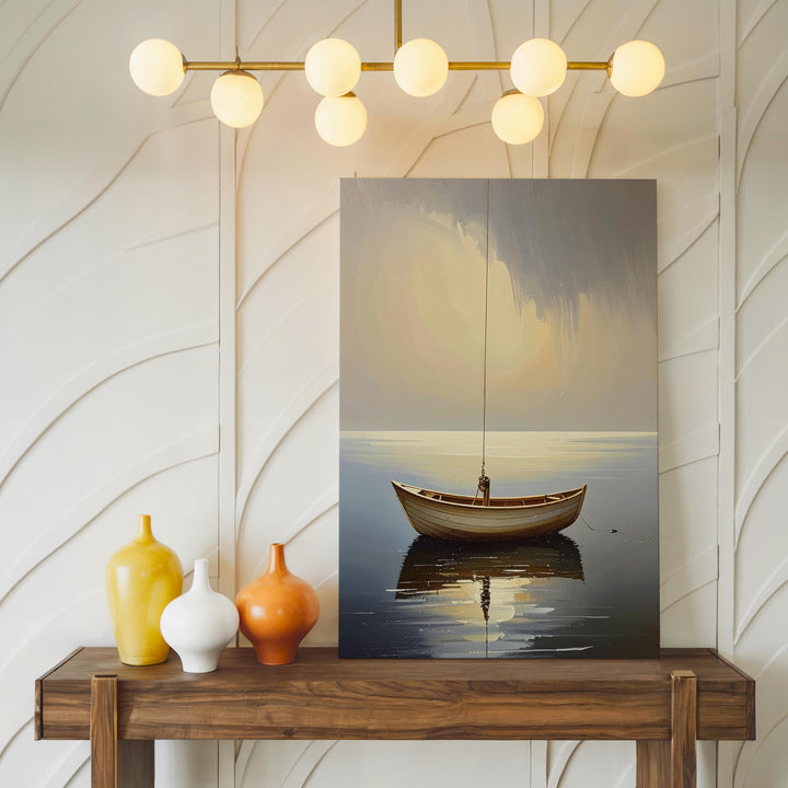 Solitude on the Sea Canvas – Peaceful Minimalist Boat Art - Gifitto