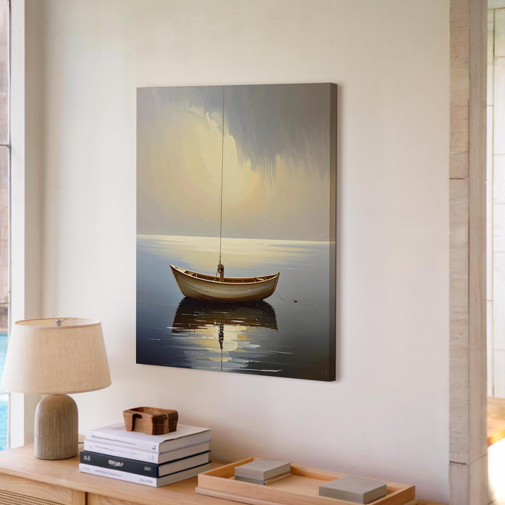 Solitude on the Sea Canvas – Peaceful Minimalist Boat Art - Gifitto