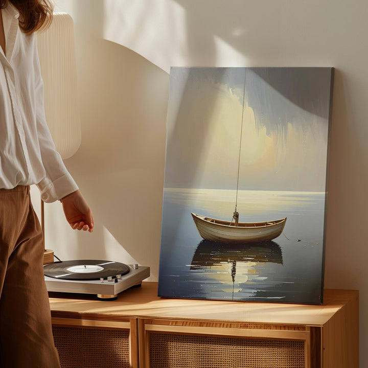 Solitude on the Sea Canvas – Peaceful Minimalist Boat Art - Gifitto