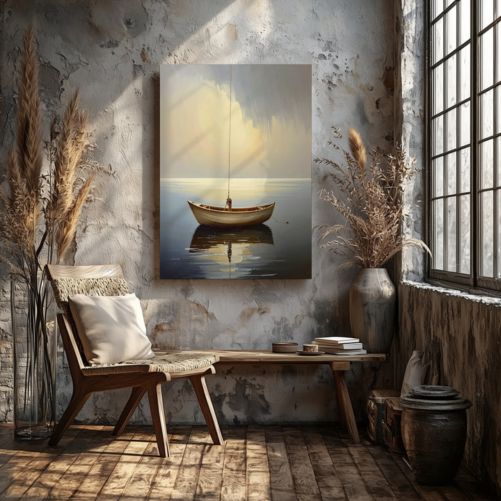 Solitude on the Sea Canvas – Peaceful Minimalist Boat Art - Gifitto