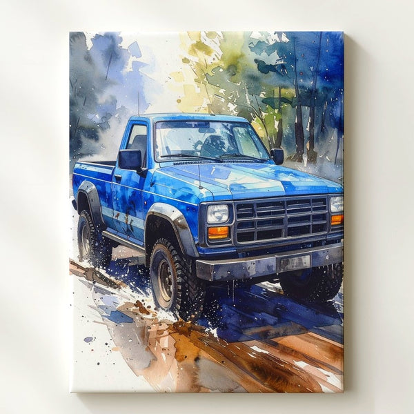 Blue Pickup Truck Watercolor Canvas – Dreamlike Off-Road Wall Art - Gifitto