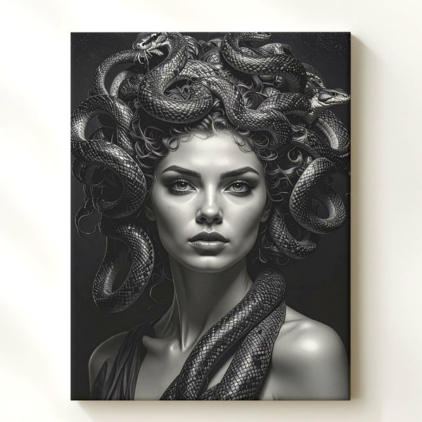 Medusa Portrait Canvas – Dramatic Black & White Mythological Art - Gifitto