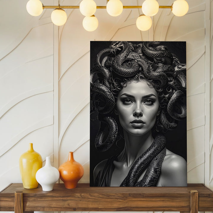 Medusa Portrait Canvas – Dramatic Black & White Mythological Art - Gifitto