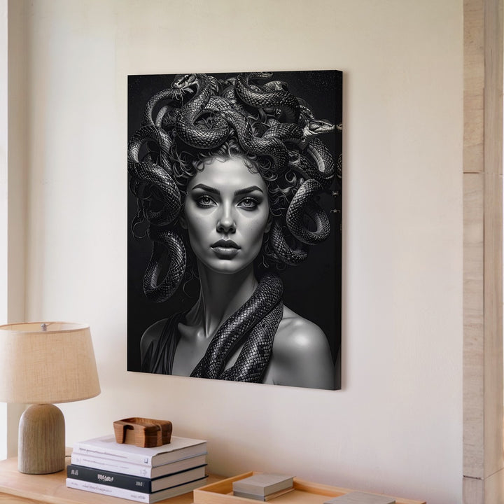 Medusa Portrait Canvas – Dramatic Black & White Mythological Art - Gifitto