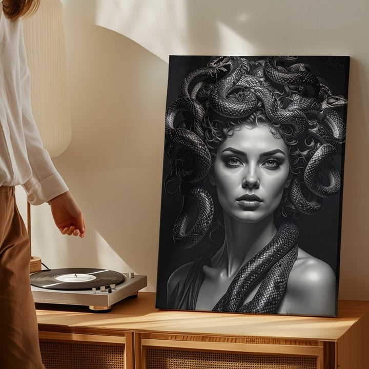 Medusa Portrait Canvas – Dramatic Black & White Mythological Art - Gifitto