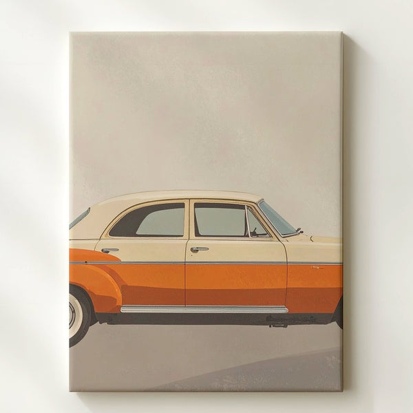 Minimalist Vintage Two-Tone Car Canvas – Retro Cream & Orange Wall Art - Gifitto