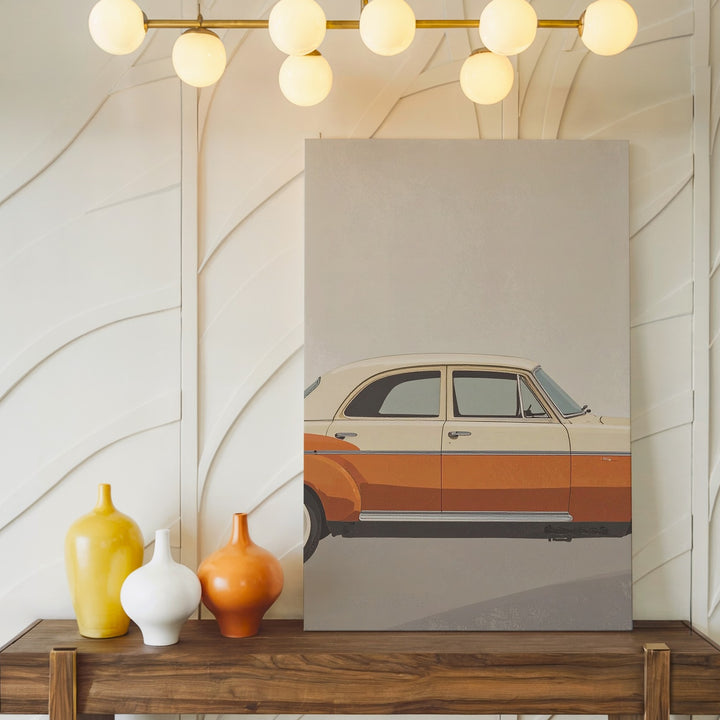 Minimalist Vintage Two-Tone Car Canvas – Retro Cream & Orange Wall Art - Gifitto
