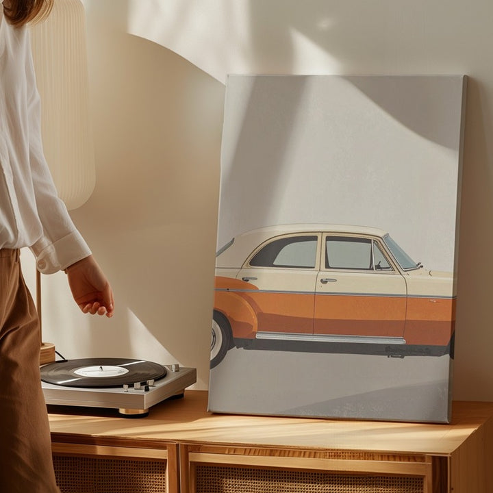 Minimalist Vintage Two-Tone Car Canvas – Retro Cream & Orange Wall Art - Gifitto