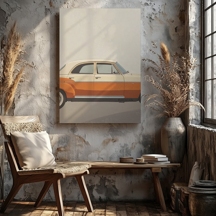 Minimalist Vintage Two-Tone Car Canvas – Retro Cream & Orange Wall Art - Gifitto