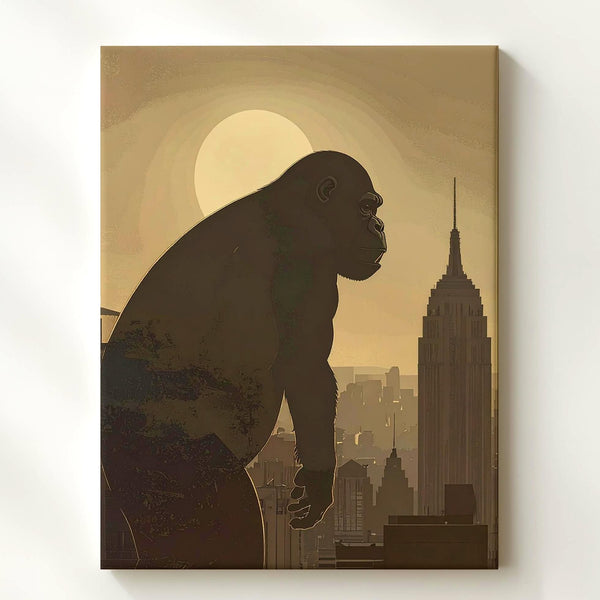 Giant Gorilla Over City Canvas – Powerful Urban Silhouette Art - Gifitto