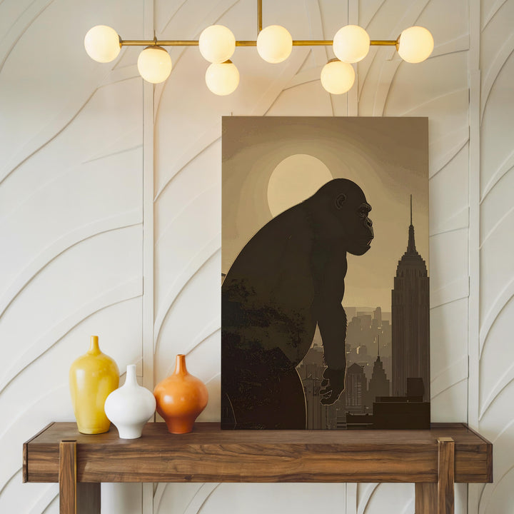 Giant Gorilla Over City Canvas – Powerful Urban Silhouette Art - Gifitto