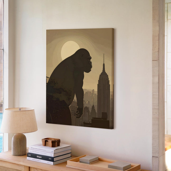 Giant Gorilla Over City Canvas – Powerful Urban Silhouette Art - Gifitto