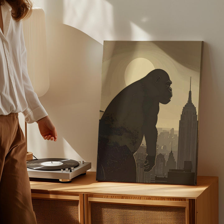 Giant Gorilla Over City Canvas – Powerful Urban Silhouette Art - Gifitto