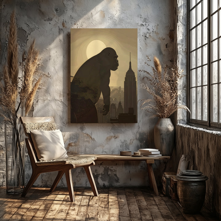 Giant Gorilla Over City Canvas – Powerful Urban Silhouette Art - Gifitto