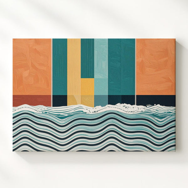 Geometric & Organic Abstract Canvas – Vibrant Color Blocks & Flowing Wave Art - Gifitto
