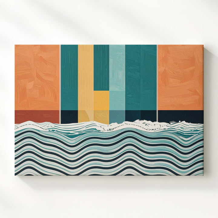 Geometric & Organic Abstract Canvas – Vibrant Color Blocks & Flowing Wave Art - Gifitto
