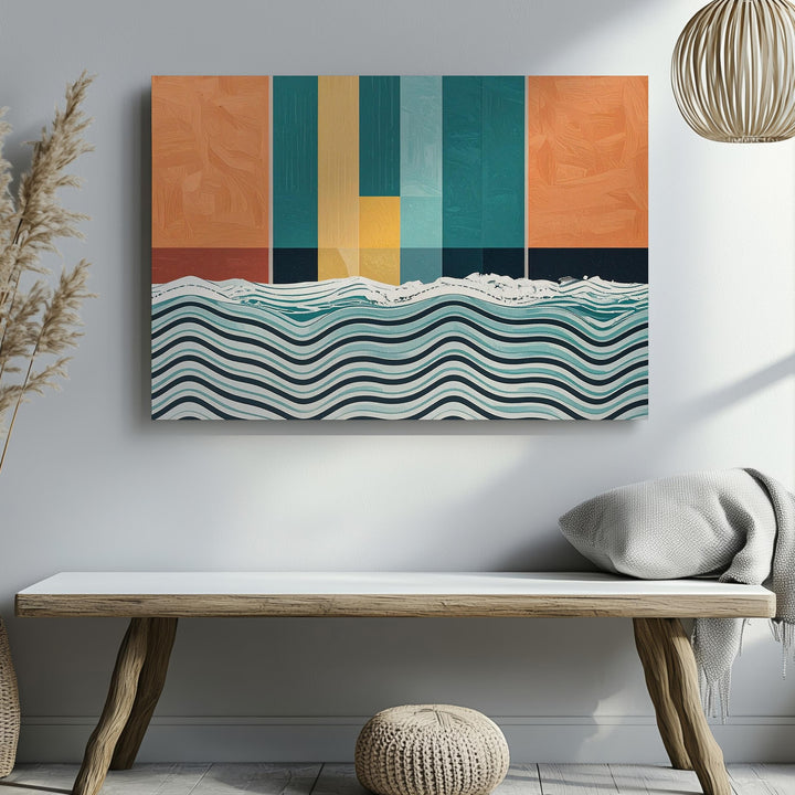 Geometric & Organic Abstract Canvas – Vibrant Color Blocks & Flowing Wave Art - Gifitto