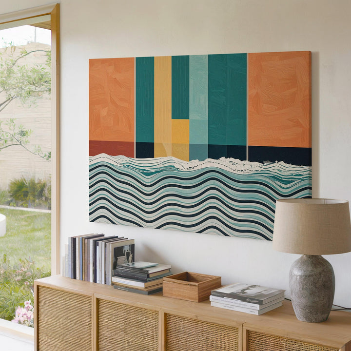 Geometric & Organic Abstract Canvas – Vibrant Color Blocks & Flowing Wave Art - Gifitto