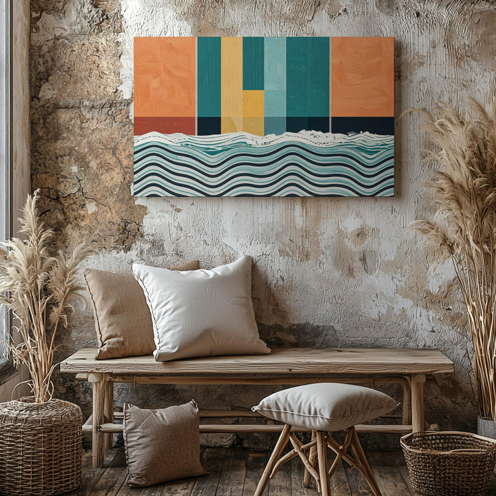 Geometric & Organic Abstract Canvas – Vibrant Color Blocks & Flowing Wave Art - Gifitto