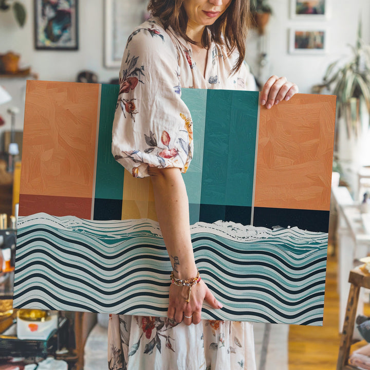 Geometric & Organic Abstract Canvas – Vibrant Color Blocks & Flowing Wave Art - Gifitto