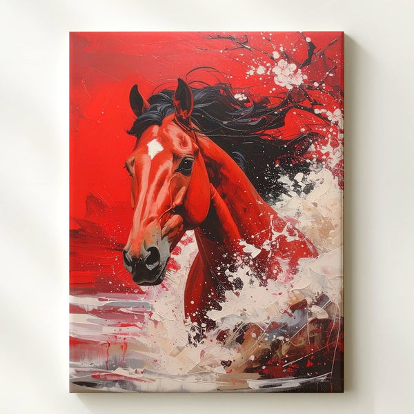 Fiery Red Horse Canvas – Dynamic Equine Motion Wall Art - Gifitto