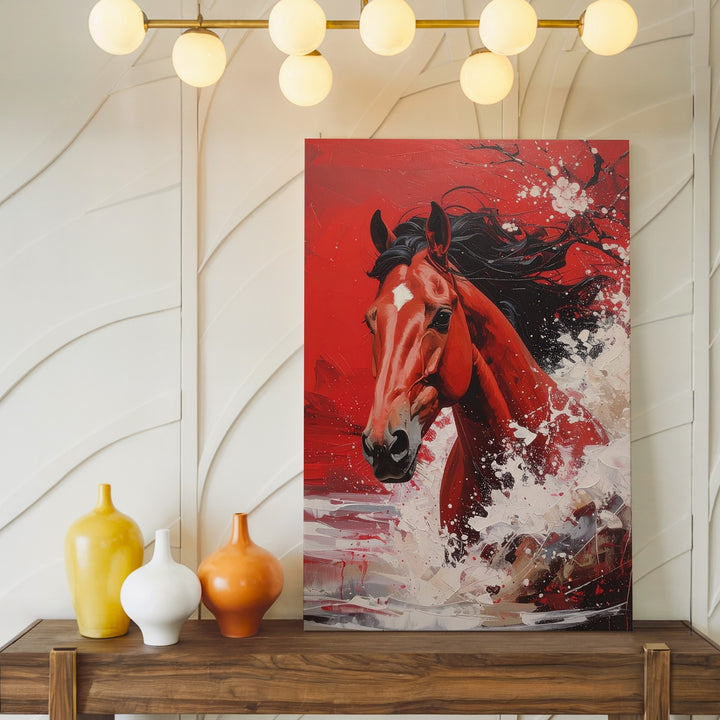 Fiery Red Horse Canvas – Dynamic Equine Motion Wall Art - Gifitto