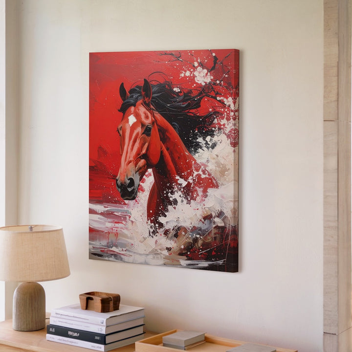 Fiery Red Horse Canvas – Dynamic Equine Motion Wall Art - Gifitto