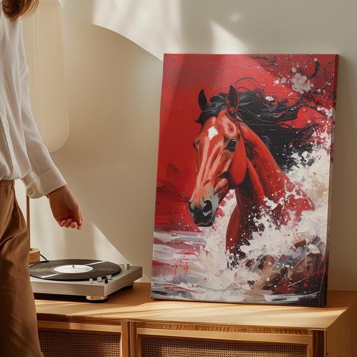 Fiery Red Horse Canvas – Dynamic Equine Motion Wall Art - Gifitto
